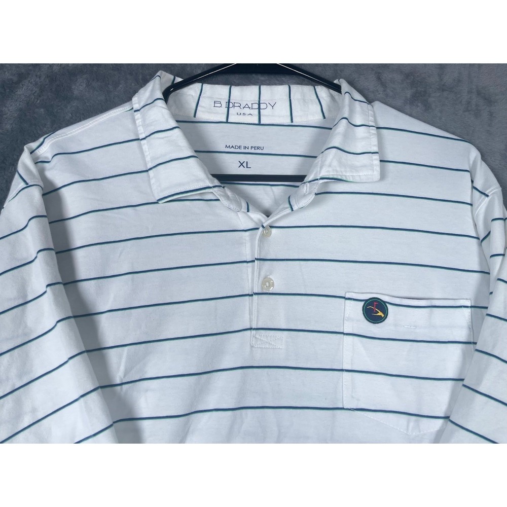 B. Draddy Eagle Point Golf Mens XL Pima Cotton Striped Polo Shirt White Navy